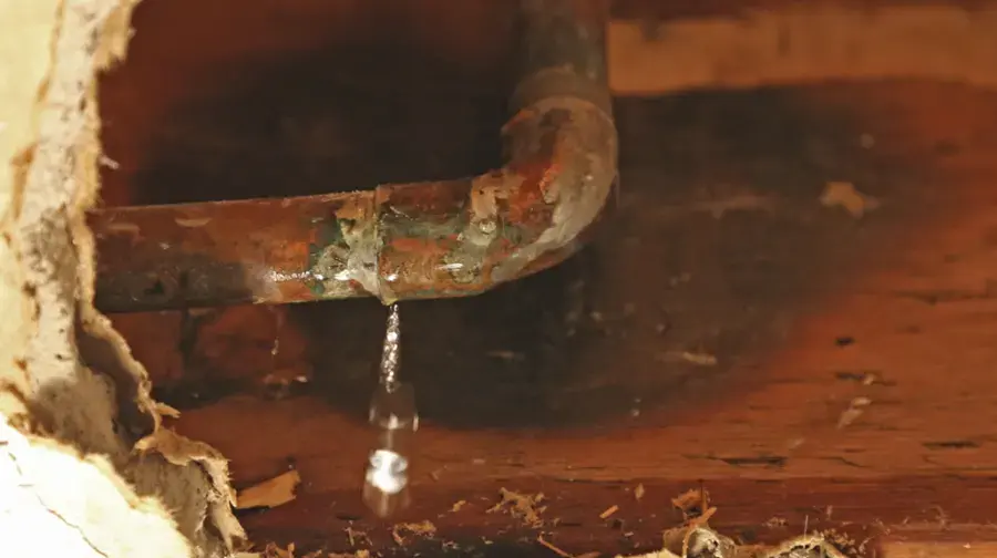 Copper supply pipe leaking inside an opened wall cavity