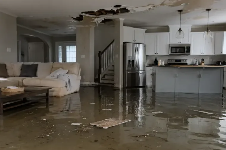 Cleanup underway inside a home after flood water came in